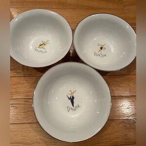 POTTERY BARN REINDEER BOWLS CEREAL SOUP SALAD RETIRED CHRISTMAS TABLEWARE